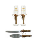 Rustic Boho Toasting Flutes And Cake Knife Server Set  Wedding Gift