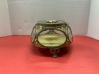 Antique Brge Ornate Gold Ormolu Round Jewelry Casket Box Beveled Glass