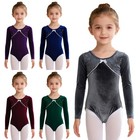Us Yizyif Kids Girls Bowknot Lace Trim Long Sleeve Leotard Ballet Dance Unitard