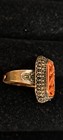 Vintage Chinese Red Carved Cinnabar Brass Ring  Adjustable 