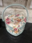 Wicker Heart Shaped Sewing Basket Floral Print Made In The Philippines