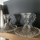 Vintage Imperial Candlewick Glass Chamber Handled Candlesticks Pair  400 90