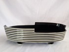 Vtg Japanese Ikebana Suiban Vase     Oval Boat Shape Black   White Ceramic Signed