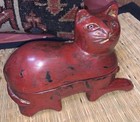 Antique   southeastasia   dark Red   rare Wood    Folk Art Cat Box   
