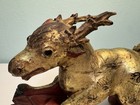 Vintage Gilt Wood Deer Altar Element Hand Carved Asian Temple Architectural Art