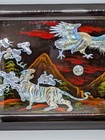 Vietnamese Black Lacquer Mother Of Pearl Inlay Tiger Eagle Landscape Wall Art