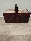 Vintage Wood Accordion Sewing Box 3 Tier Tapestry Floral Top Cantilever Basket