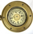 Antique Brass Nautical Compass With Red   Blue Kelvin Spheres On Wood Base