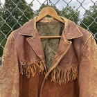 Vtg 1940s Brown Leather Suede Western Rockabilly Hippie Fringe Jacket Size Large