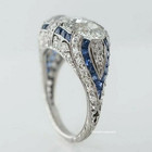 Vintage Round Cut White Moissanites 3 Stone 925 Sterling Silver Engagement Ring