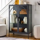 Elegant Accent Display Storage Cabinet With 2 Glass Doors And Black Metal Frame