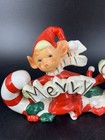 Vintage 1950s Japan Pixie Elf Merry Christmas Figurine Mid Century Kitsch Mcm