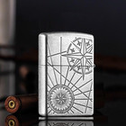 Antique Silver Inlay Compass Zippo Lighter Us Shipping