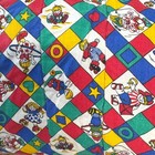 Vintage Kids Strip Pieced Quilt 48x41 90 s Cartoon Print Primary Color Handmade