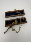 British Royal Navy Wwii Bosun s Whistle Brass W  Chain In Wooden Anchor Box