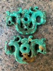 2pcs Chinese Old Turquoise Hand Carved  dragon phoenix  2faces Pendants