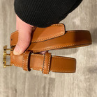 Celine Belt For Women Triomphe Calfskin Leather Belt Gold Buckle Brown Size 100