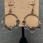 Vtg Lori Bonn 925 Sterling Silver Hematite Platinum White Quartz Hoop Earrings