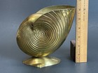 6    Brass  shell Nautilus Footed Planter Midcentury Mcm Vintage Beach Seashell