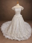 Vintage 80s-90s Beaded Embroidered Ruffle Train Wedding Dress Sz S