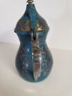 Antique Brass Islamic Dallah Arabic Coffee Tea Pot Silver   Brass Inlaid Blue
