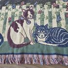 Mww Tapestry Throw Blanket W  Fringe Edges 4 Cat Cottagecore Vtg 1992 New Nos