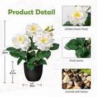 White Roses Artificial Flowers In Vase Small Potted Plant Black Pot 11 Inch