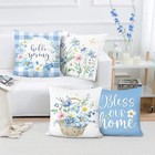  Spring Floral Throw Pillow Covers 18 X 18 Inch Hello Spring Blue Flowers 