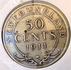 Canada   Newfoundland  1911  50 Cents  Silver  Circulated Coin  Vf Condition