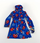 New Marvel Spider-man   Webs Boys  Hooded Soft Plush Blue Bathrobe Size 6 7