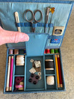 Vintage Blue Travel Sewing Box Full Scissors Thread