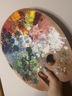 Artist Paint Palette Wood  Used  Oil Paint  Textured Contemporary  Wall Decor
