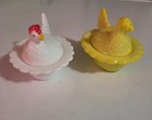  Mosser Hen On Nest Salt dandelion    Milk Glass glows lot Of 2