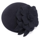 Flower Womens Dress Fascinator Wool Pillbox Hat Party Wedding A083  black 