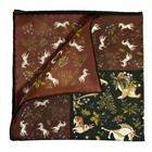 Green   Brown Unicorn Motif Ancient Madder Silk Pocket Square  hand-rolled 