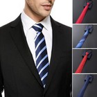 Men Solid Color Ready Knot Pre Tied Formal Zipper Tie Neck Wear Striped Necktie 