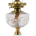 Antique Victorian Milk Glass  Crystal  And Brass Oil Lamp