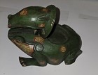 Vintage Frog Painted Hidden Box Wood Hand Carved 8  