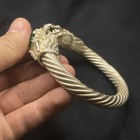 Vintage Tibetan Huge Dragon Heads Carved Brass Bracelet With Stones Inserts