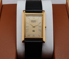 Vintage Seiko Slim Quartz Men s Wrist Watch Gold  Dial With Black Strap 