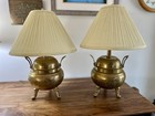 Vintage Chinese Brass Incense Burner Table Lamps  Set Of 2