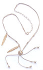 Sterling Silver Lariat Necklace With Feather And Bead Pendants   Adjustable Size
