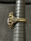 Antique vintage Gold Tone W  Lg Pinkish Purple Rhinestone Cocktail Ring Adj Sz 6