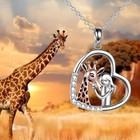 Sterling Silver Giraffe Heart Pendant Necklace With Crystals