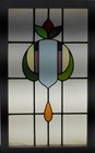 Geometrical Floral Midsize English Leaded Stained Glass Window 17 1 2 x 28 1 2 