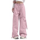 Wide Leg Cargo Pants For Women Side Pocket Mid Waisted Stretchy Pants Drawstring