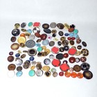 105 Vintage Antique Buttons Lot Bakelite Metal Leather Resin Craft Supply