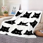 Black Cat Pattern Blanket - Personalized Flannel Fluffy Blanket