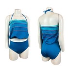 Vintage 1980s Teal Blue 2 Piece Bikini Bathing Suit Tube Top Dress   Small  