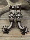 Beautiful Mexican Unmarked Vaquero Silver Engraved Inlaid Spurs W  Chains